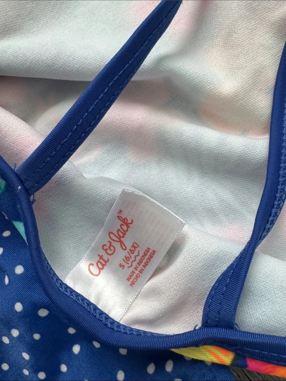 Cat & Jack Girls' Navy Floral & Polka Dot One-Piece Swimsuit w/Peek a Boo Sides